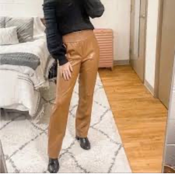 Joie Pants - Joie Cognac Vegan Leather Pull-On Straight Leg Pants